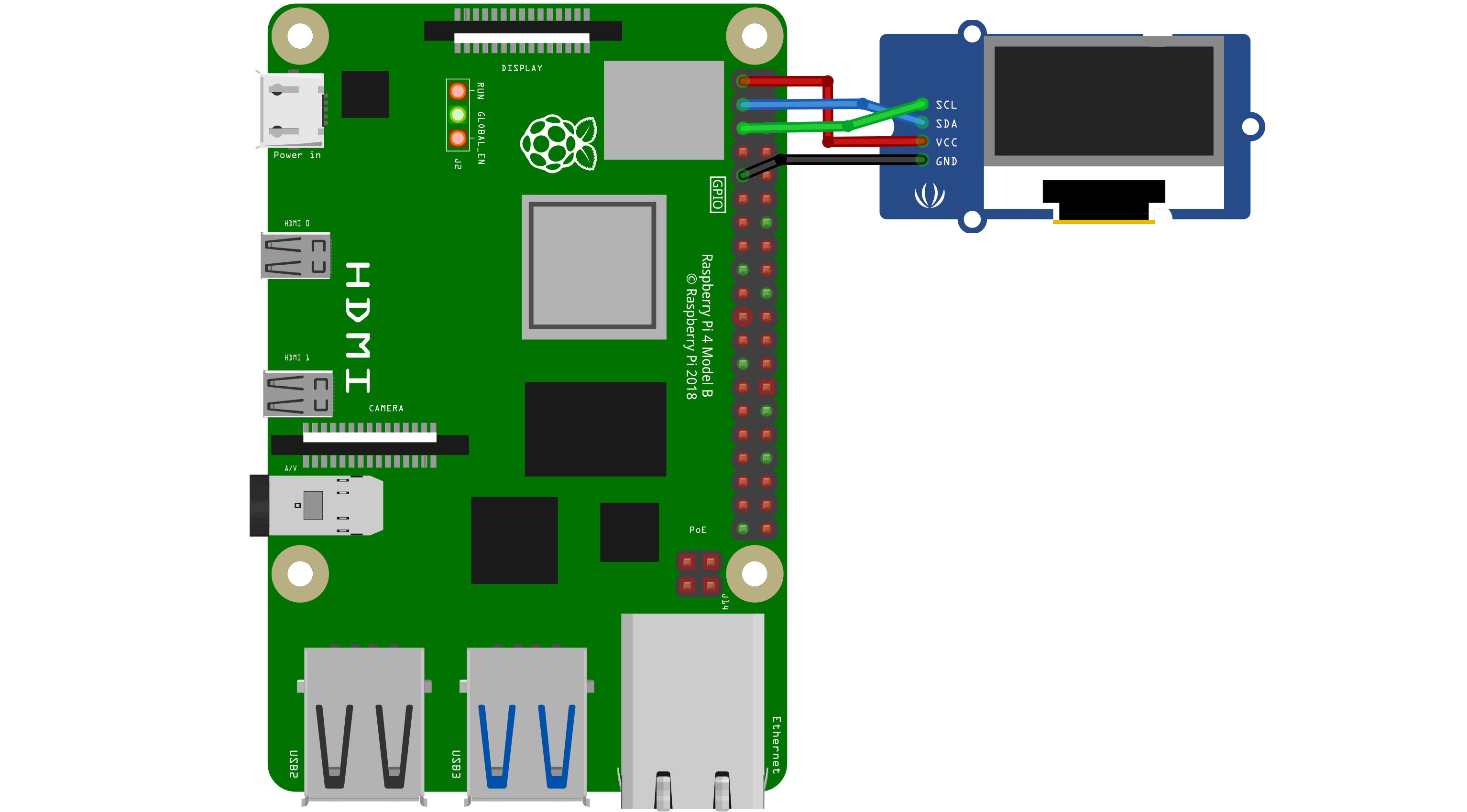 I2C OLED display connection, Image made by author in Fritzing